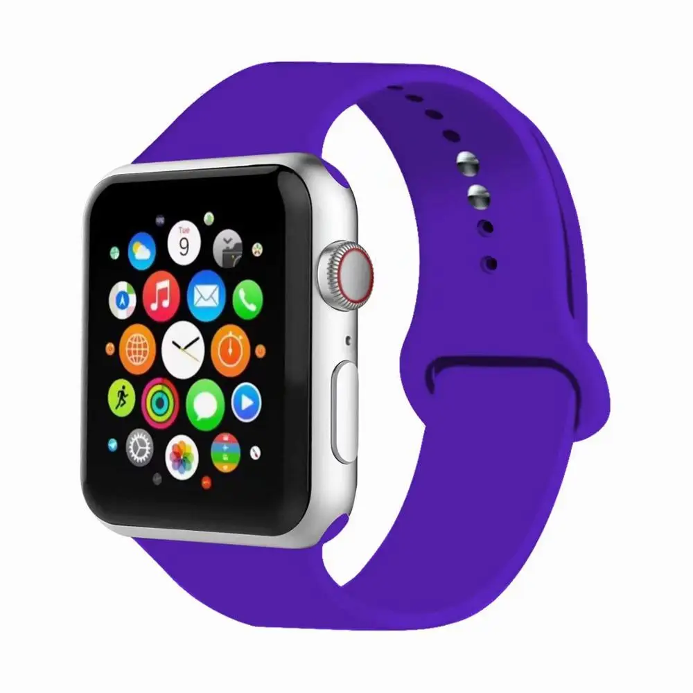 Violet 32 Цвета мягкого силикона замена спортивный ремешок для Apple Watch группа 44 мм 40 мм Series4/3/2 /42 мм 1 38 мм наручные браслет ремень - Цвет ремешка: Violet
