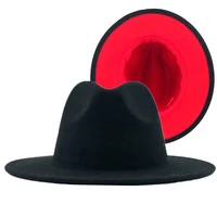 unisex outer black inner red wool felt jazz fedora hats with men women wide brim panama trilby cap 56 58 60cm