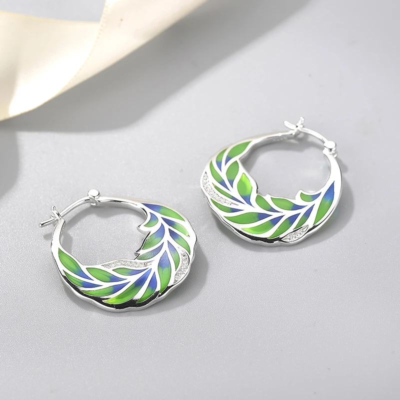 Love nature 2018 new DIY gift fashion 925 Sterling Silver leaves green Enamel fine Dangle Earrings Party Jewelry | Украшения и