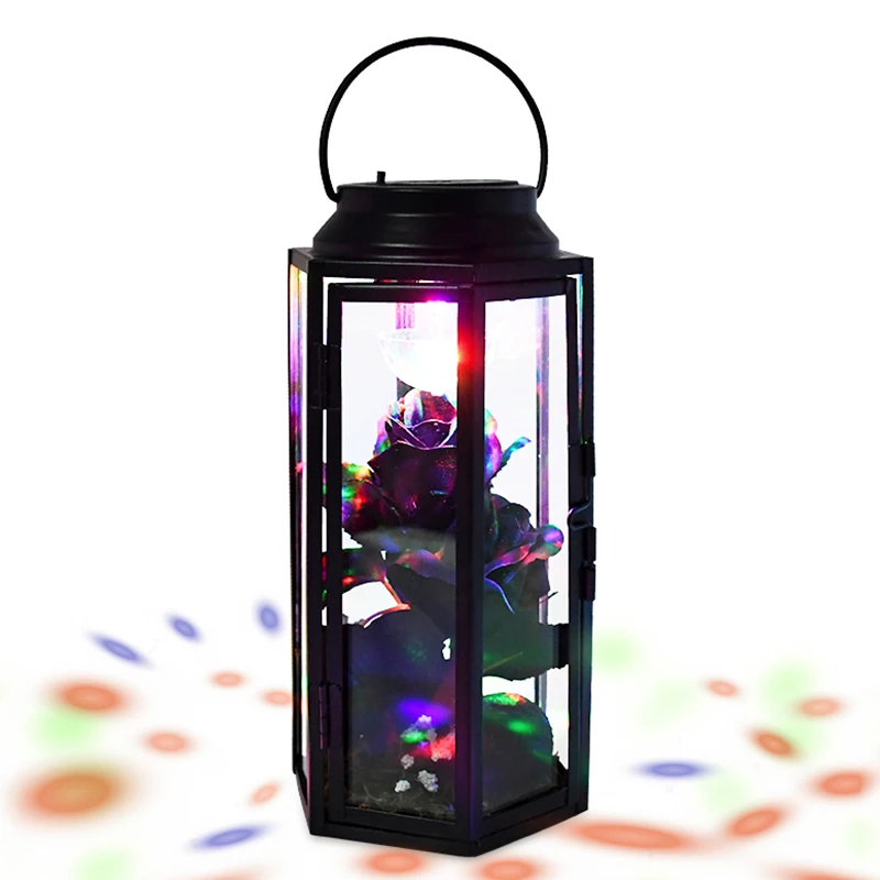 

Rechargable LED Rose Wind Lamp with Rose in Glass Dome and Metal Frame 11*31cm Ornament Gift for Valentine's Day Wedding WWO66
