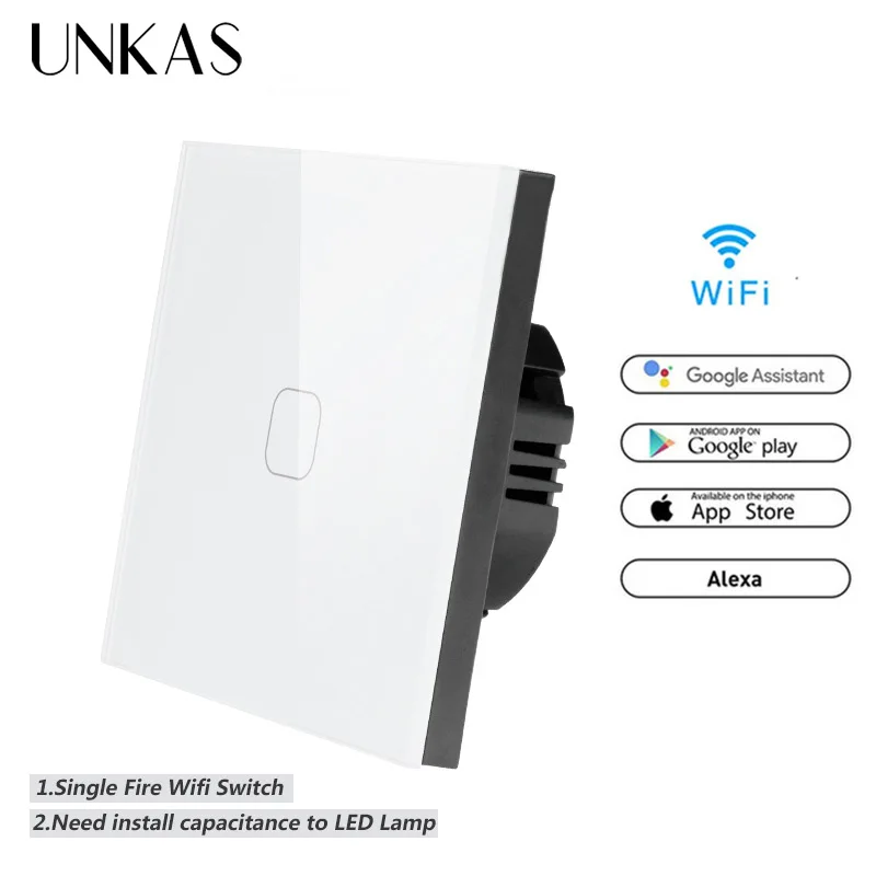UNKAS стандарт ЕС 1 банда Tuya/Smart Life/Ewelink WiFi сенсорный выключатель для Google Home Alexa