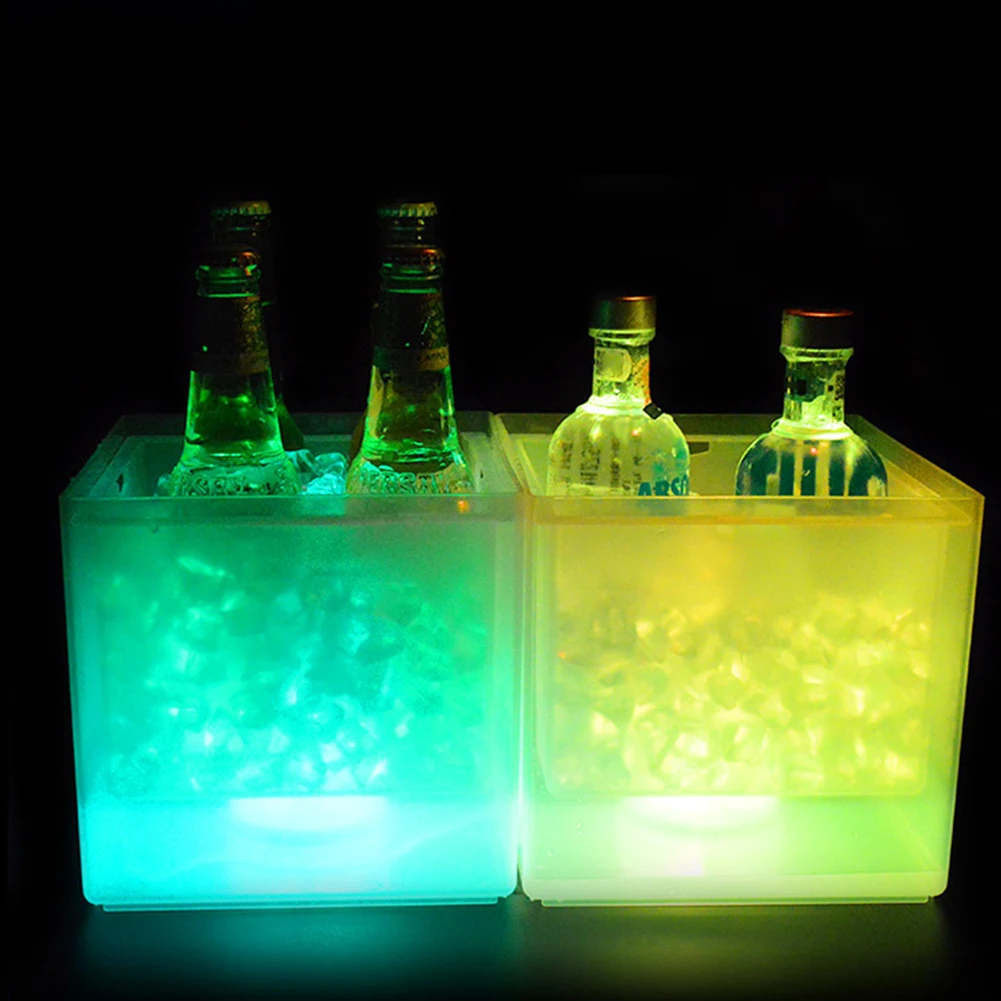 

Разноцветное светодиодное светящееся квадратное ведро для вина, двухслойный RGB пивной охладитель, ведра для льда для ночного клуба, бара, украшение для вечеринки