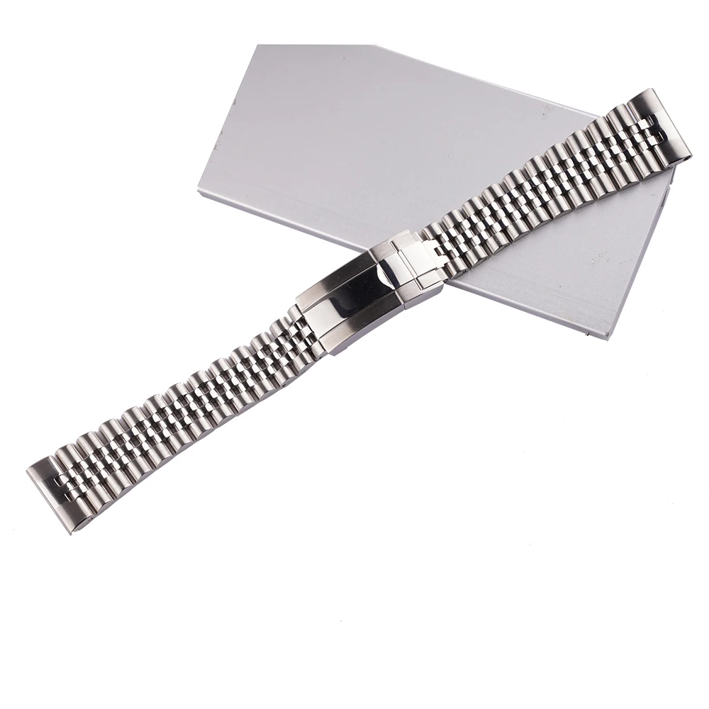 Rolamy 2022mm Silver Stainless Steel Replacement Wrist Watch Band Strap Bracelet Jubilee with Oyster Clasp For Seiko Tudor Omega