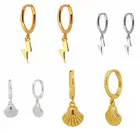 Серьги-кольца женские из серебра 925 пробы, с молнией и ракушками