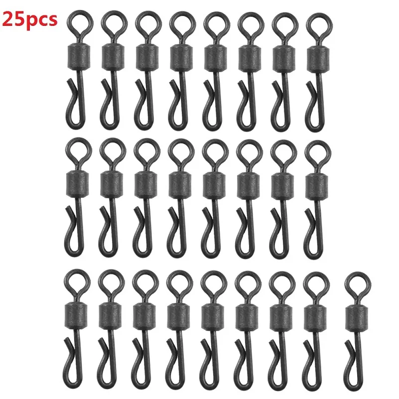 25pcs 75 шт./лот, большой длинный корпус, q-образные черные Вертлюги для ловли карпа, Размер 4#, рыболовный терминал, снасти, аксессуары, pesca - Цвет: 25pcs