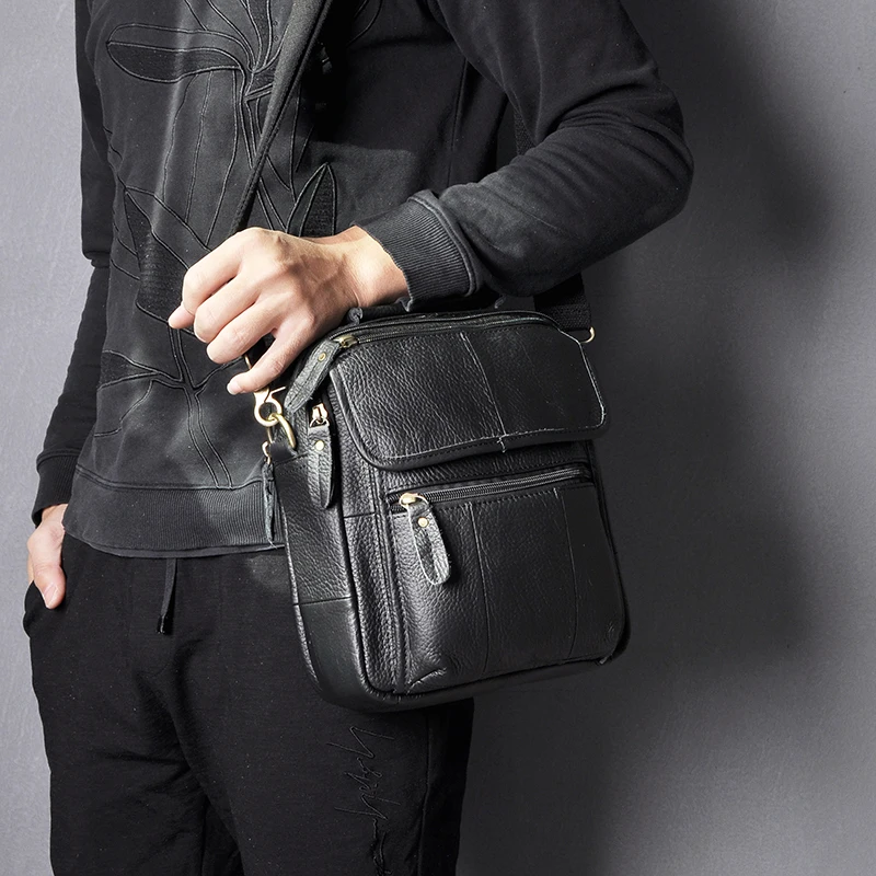 

Genuine Leather Male Fashion Casual Tote Messenger bag Design Satchel Crossbody One Shoulder bag 9" Tablet Pouch For Men 038-b