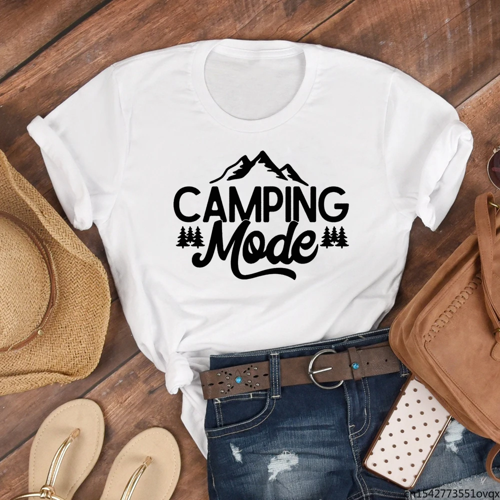 

Camping Mode T-shirt Funny Unisex Camper Adventure Tshirt Casual Women Crewneck Graphic Summer Vacation Outdoor Tees Tops