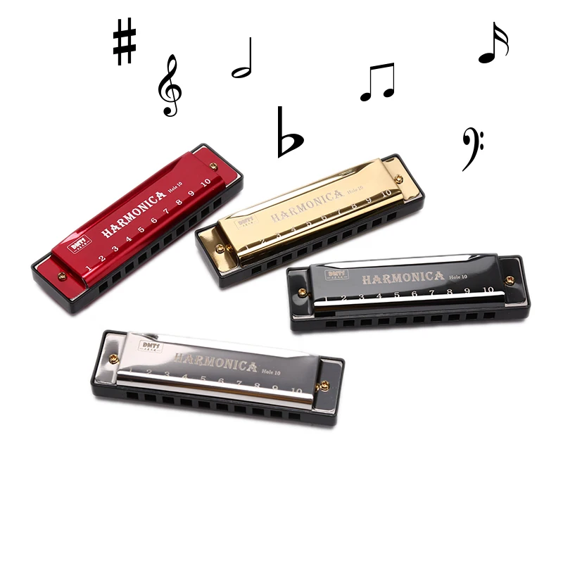 

10 Holes Key of C Blues Harmonica Musical Instrument Educational Toy WITH CASE Woodwind Instrument For Beginners