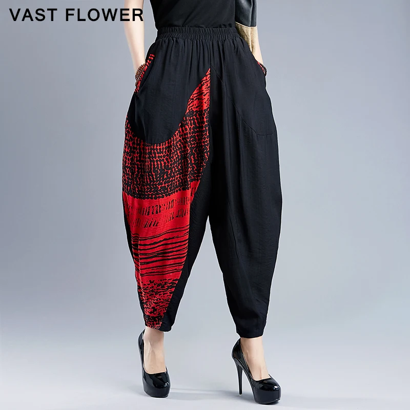 С эластичной резинкой на талии с черного цвета в винтажном стиле Штаны шаровары