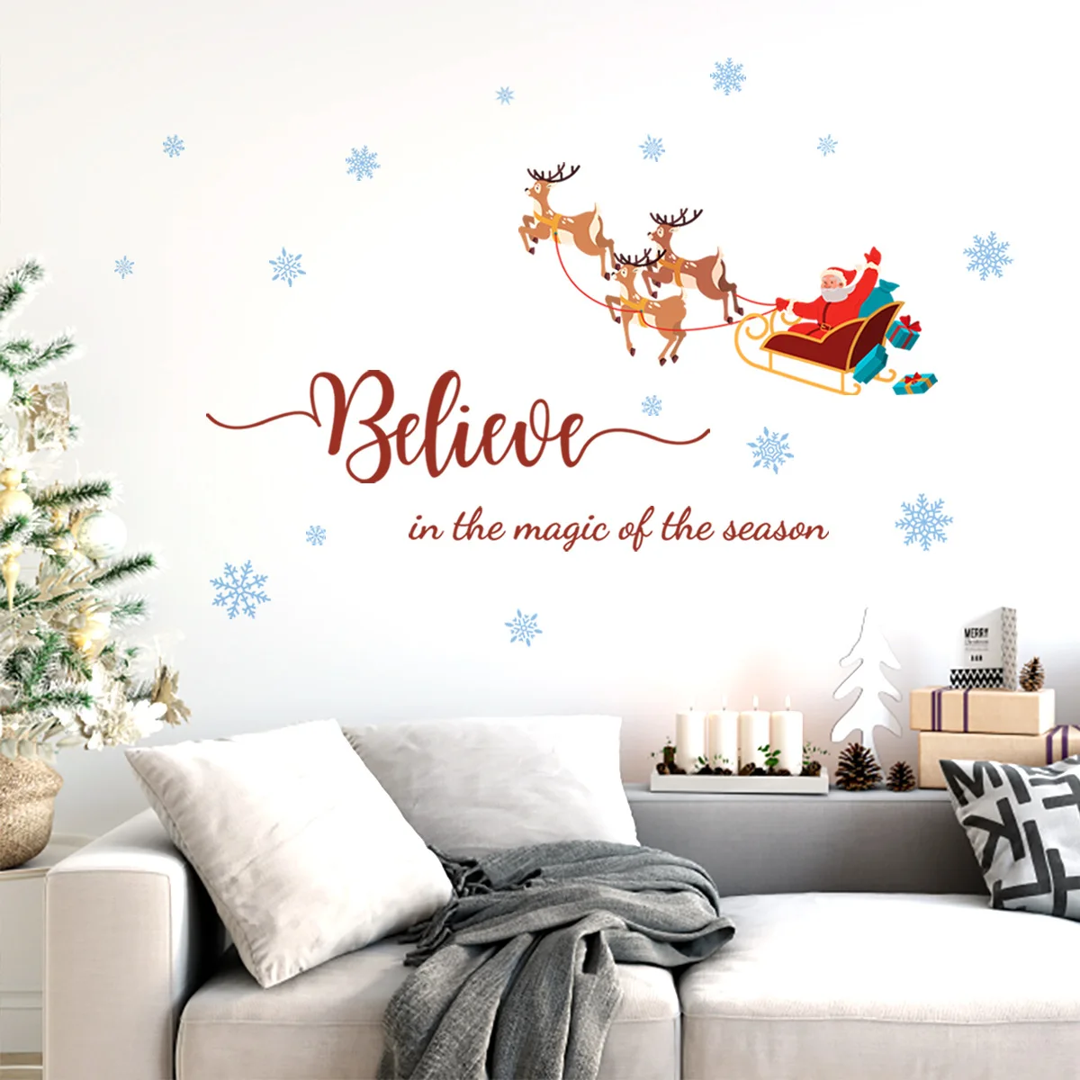 

zollor Santa Deer Decoration Wall Stickers Background Wall Living Room Simple Creative Removable Self-sticking PVC Wall Stickers