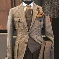 tweed herringbone business men%e2%80%99s jacket prom wedding tuxedo groom party blazer