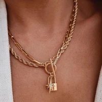 gold color european women chain collar rectangle open link toggle chain lock north star charm necklace