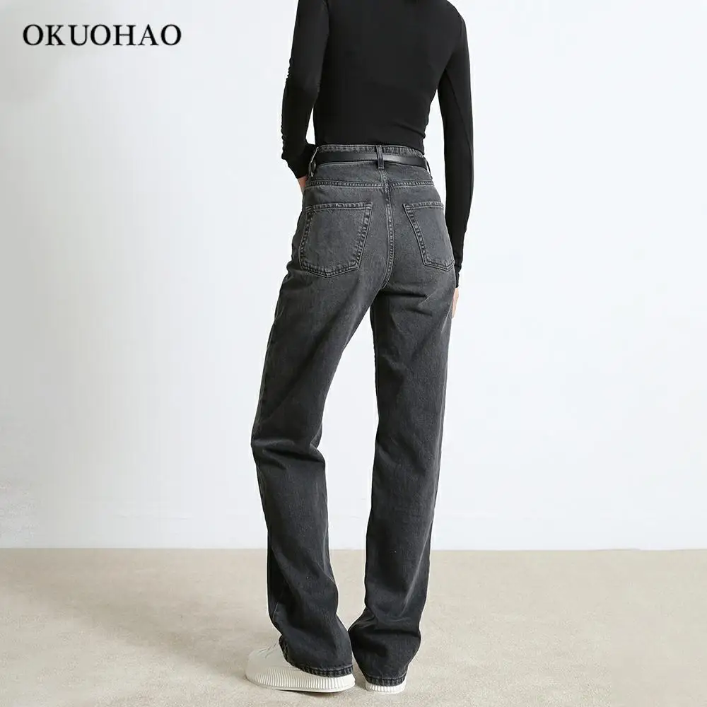 Женские повседневные джинсовые брюки с завышенной талией и широкими штанинами