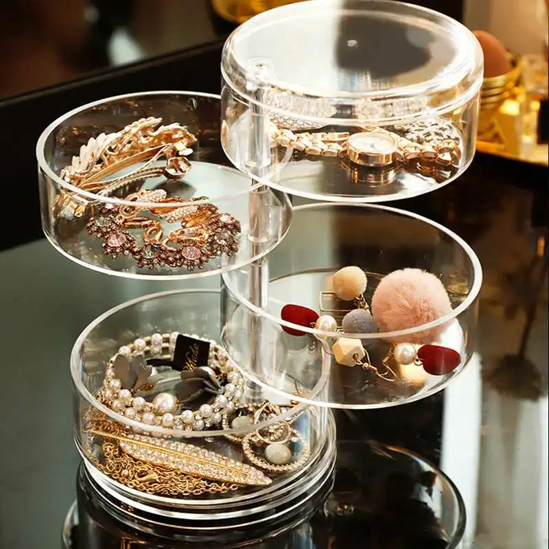 Прозрачная пластиковая коробка для хранения косметики с вращением на 360 градусов