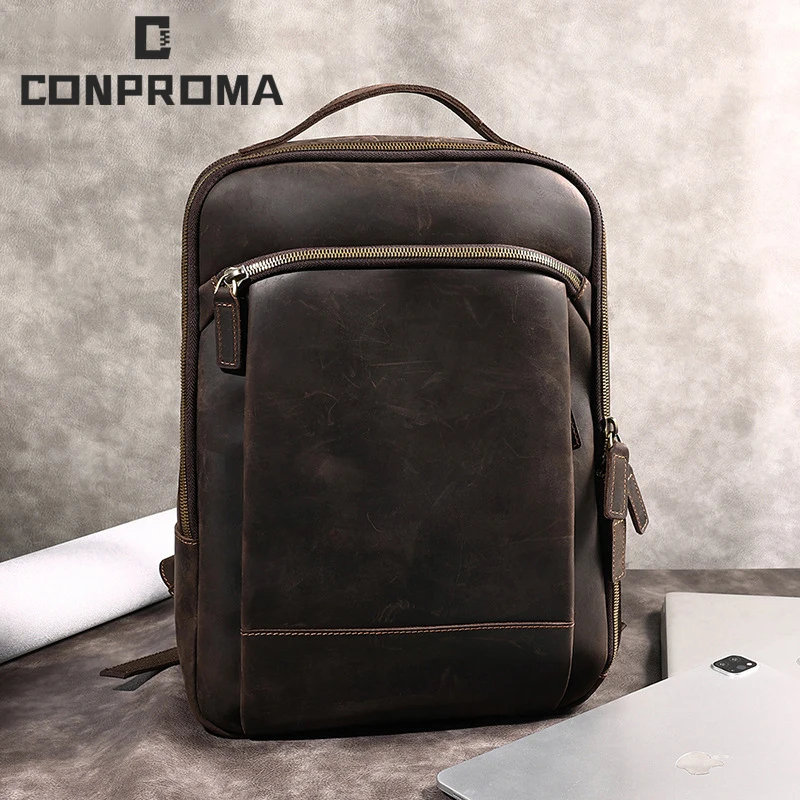 

Рюкзак из воловьей кожи в стиле ретро для ноутбука и планшета, 15,6 дюйма