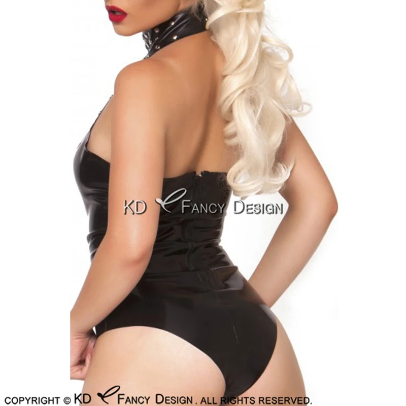 Черное сексуальное латексное облегающий костюм высокие вырезы для ног с