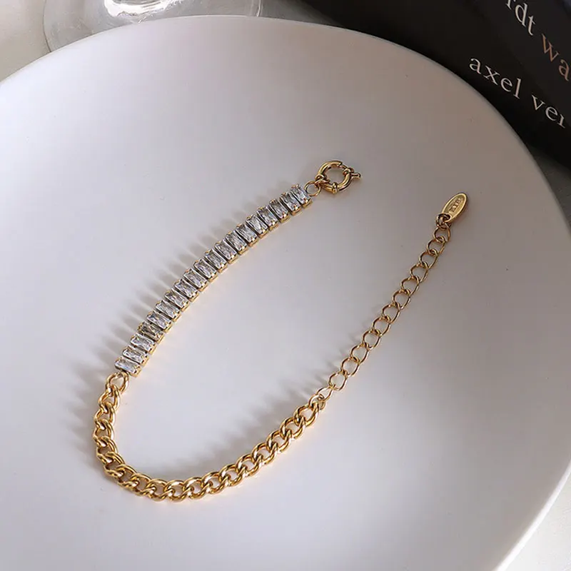 Женский браслет из нержавеющей стали с кристаллами золотая цепочка соединением