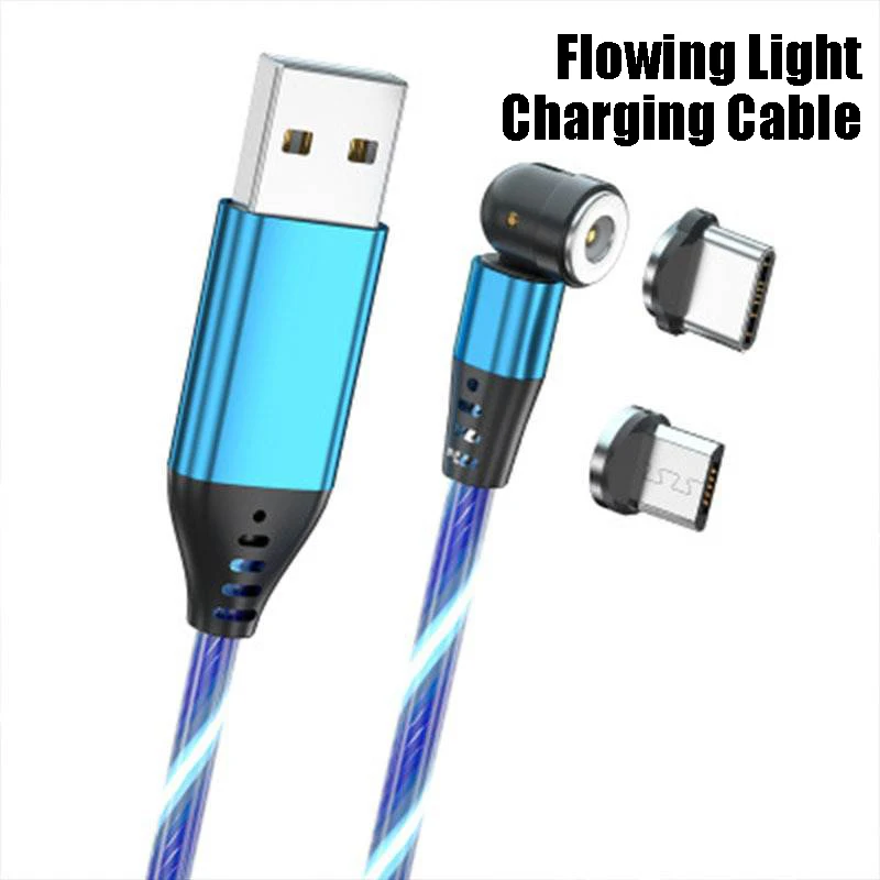 

Magnet Plug Led Wire Flowing Light Charging Cable for Mobile Phone Magnetic Micro USB Type C Phone Charge Cord Micro USB Charger