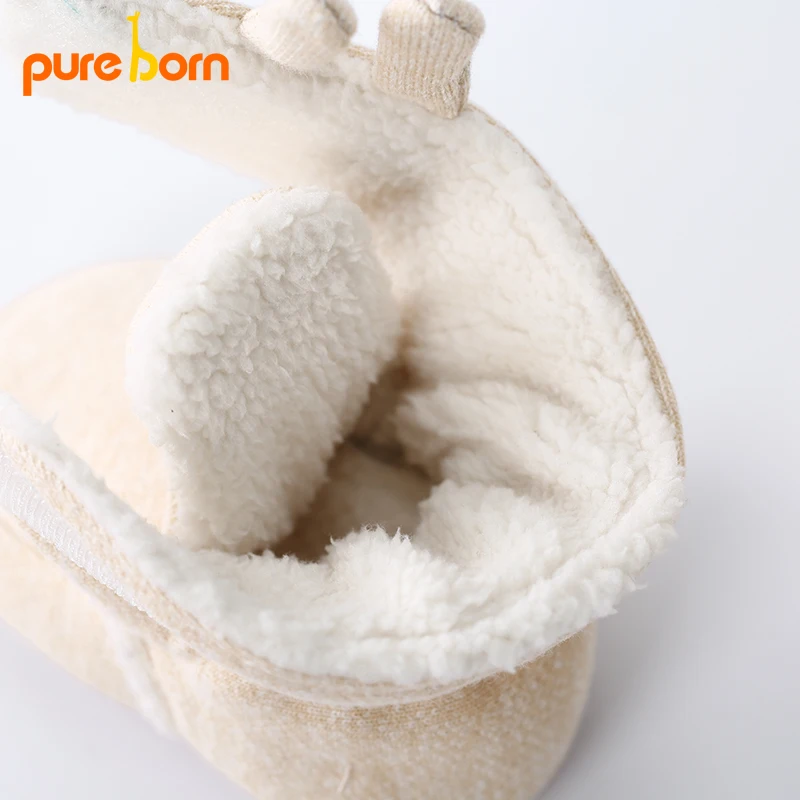 Детская флисовая обувь Pureborn мягкие носочки с петлей однотонные теплые пинетки