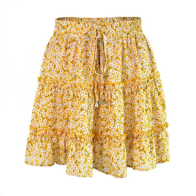 

Sexy Women Fashion High Waist Frills Skirt 2020 Ruffled Floral Women Broken Flower Skirt Printed Beach A Short Mini Skirts