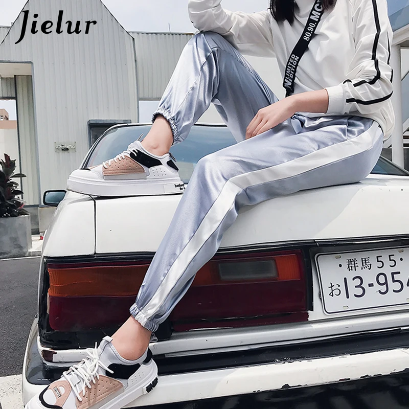 Jielur Autumn Harajuku BF Trousers for Women Loose S-XXL Fashion Candy Color Streetwear Spliced Side Stripe Harem Pants Female | Женская