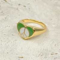new ins creative spread love green heart ring unique drop oil love peace rings for women girls fashion jewelry gifts