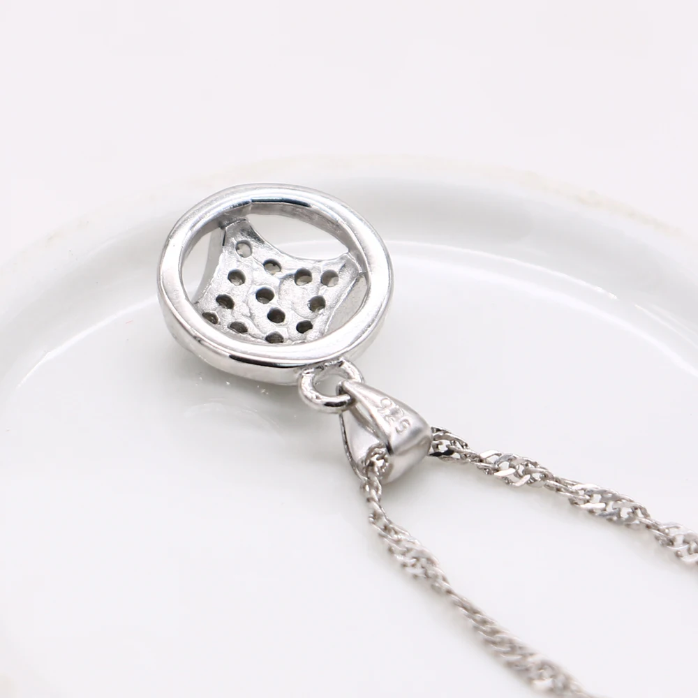 

Classic Original 925 Silver Necklace Women's Round Pendant Real Silver Clavicle Chain Fine Jewelry Chokers Necklaces-Accessories