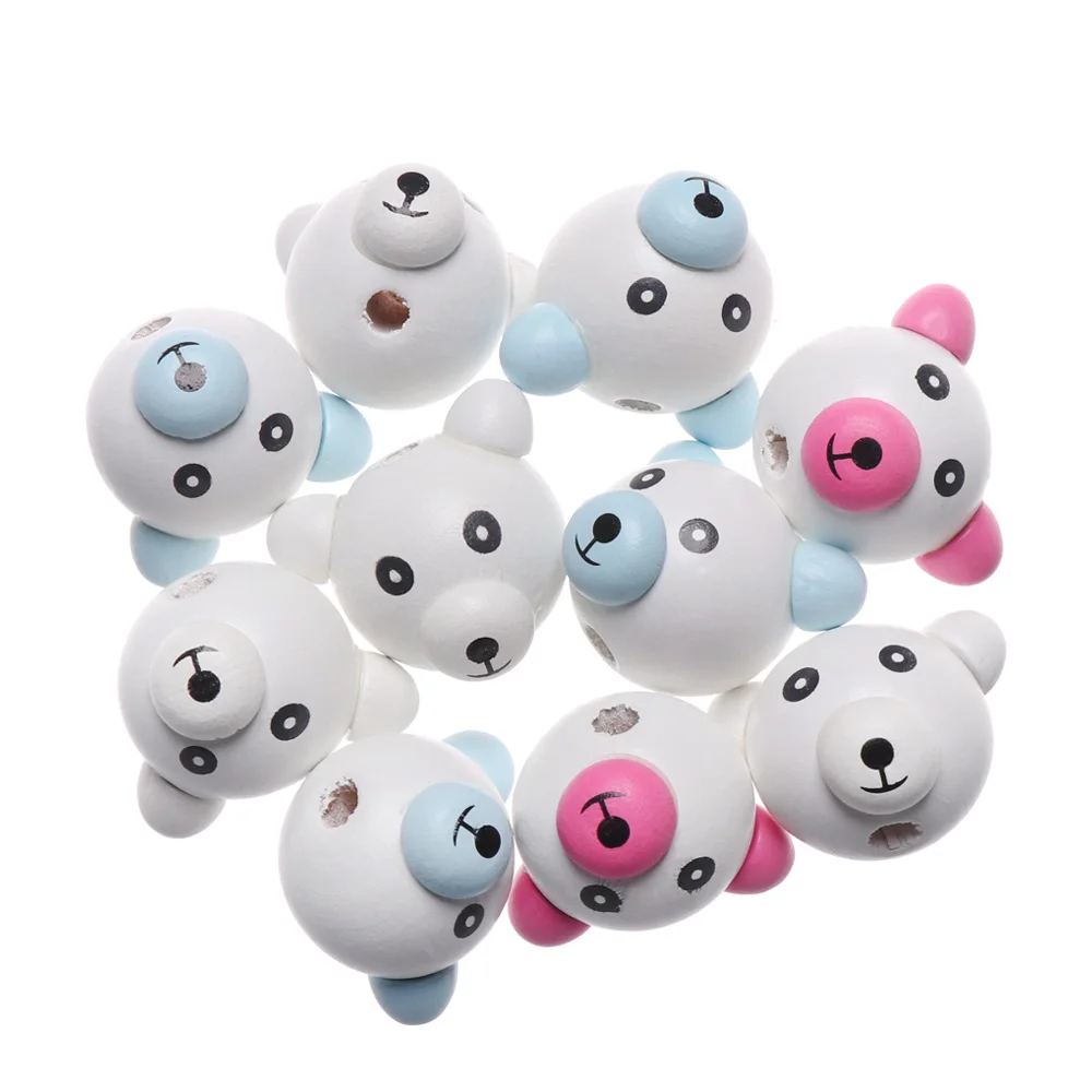 5 шт. Детские объемные бусины в виде мишки из мультфильма деревянные со смайликом