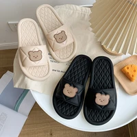 cartoon bear house women slippers flat sole rhombus pattern grils shoes non slip ladies slides with socks gift summer cute