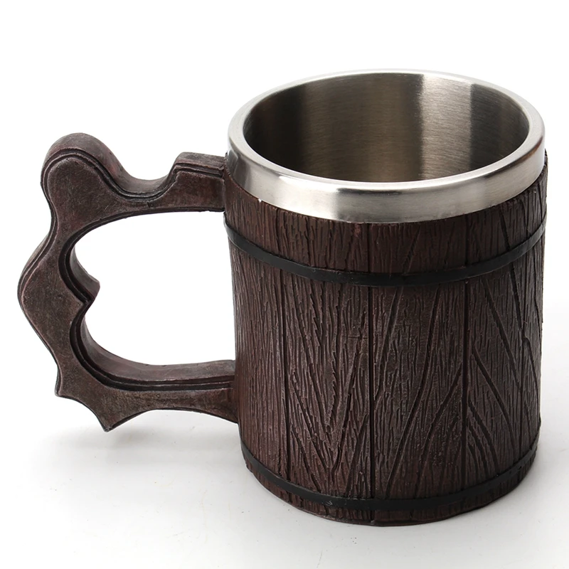 

Classic Simulation Wooden Barrel Mug Double Wall Stainless Steel Drinkware Retro Capacity Coffee Tea Beer Resin Wood Mugs Cup