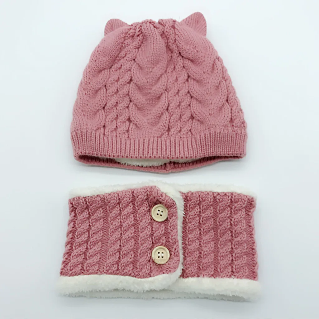 2pcs Kids Baby Boys Girls Children Warm Thick Fleece Knit Crochet Hat Casual Beanie Cap Scarf Set Bonnet Enfant baby Winter hat | Детская