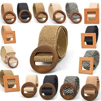vintage bohemian wide belt summer wooden buckle wild braided belt female leopard buckle linen weave women fake straw waist belt