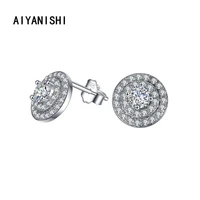 aiyanishi vintage 925 sterling silver stud earring double halo silver stud earrings for women wedding engagement party gifts