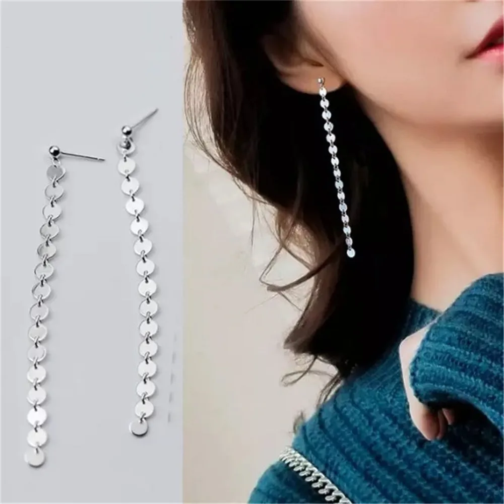 

Fashion Creative Round Piece Tassel Long Earrings Women Metal Sequin Earrings