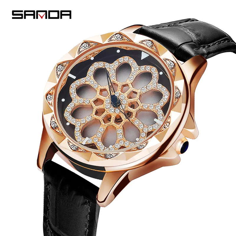 Часы SANDA женские кварцевые с вращающимся циферблатом Роскошные