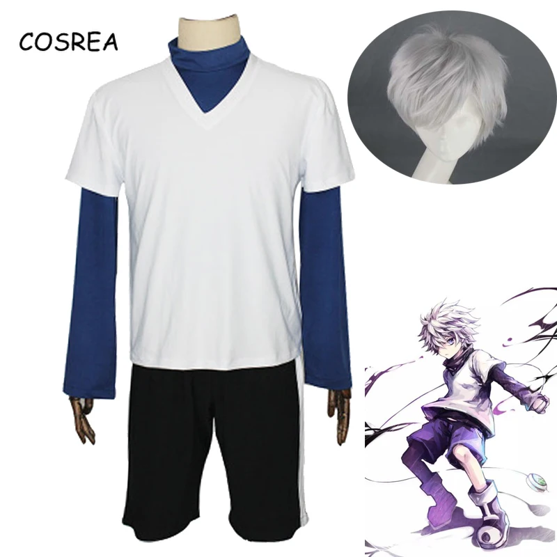 Аниме HUNTER X Косплей Killua Zoldyck Костюм Униформа полный комплект парик для взрослых