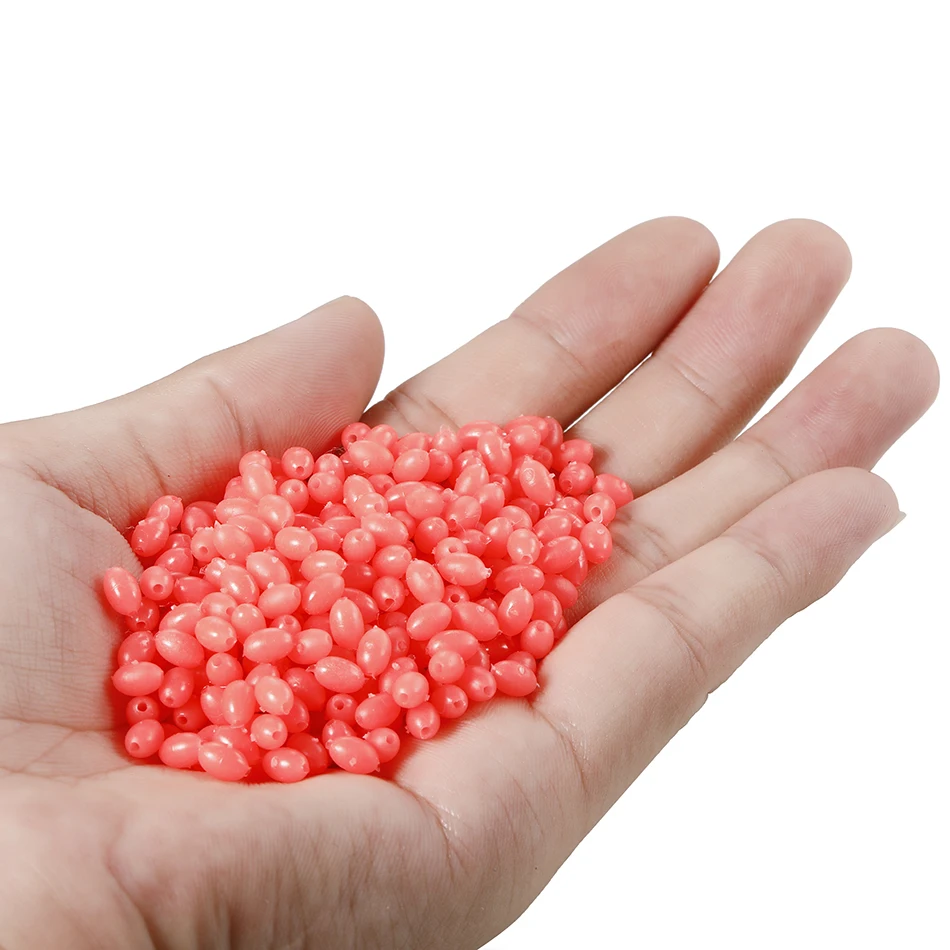 100PCS Oval Soft Rubber Luminous Fishing Beads Glowing Sink Beads For Treble Hook Fishing Rigs Green Red Fishing Lure Tackle