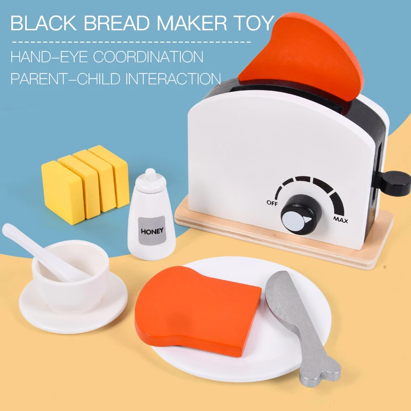 

Children's Fun Wooden Kitchen Simulation Educational Toys Children's Kitchenware Set Bread Machine Set Toys