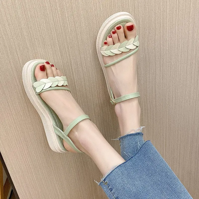 

Female Sandal 2021 Women's Ladies Shoes Summer Clear Heels Clogs Wedge All-Match Med Soft Girls New Flat Fashion Beige Platform