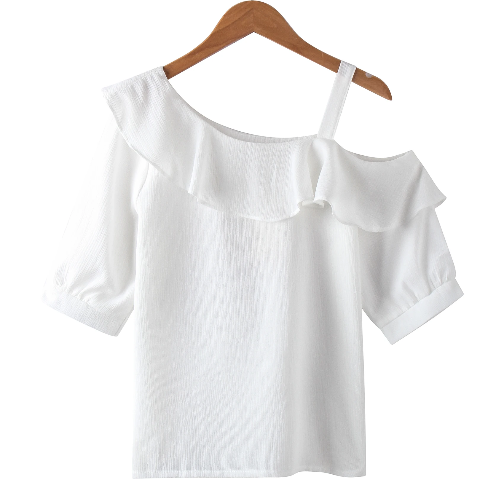 Fashion Women White Blouse Elegant Chic Ruffle Short Sleeve Designer Shirts Female Summer Tops Blusas Femininas |