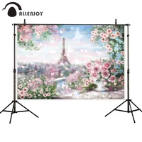 allenjoy photophone photography backdrop spring oil painting eiffel tower paris pink rose heart bokeh view watercolor background