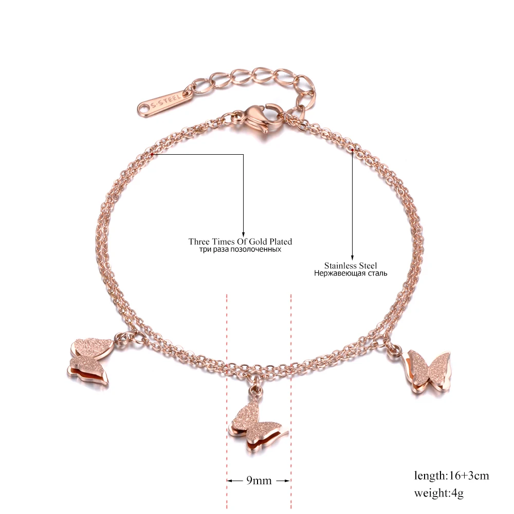 BOBOTUU модные ювелирные изделия розовое золото 2 слоя браслет из нержавеющей стали 3