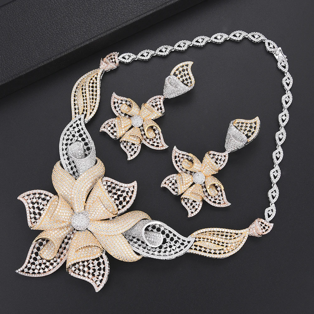 Preço LARRAURI Cinto Encantos De Flores Conjuntos De Jóias De Casamento Das Mulheres De Luxo Cúbicos De Zircônia Gargantilha Colar Brinco Jóias Dubai Viciado