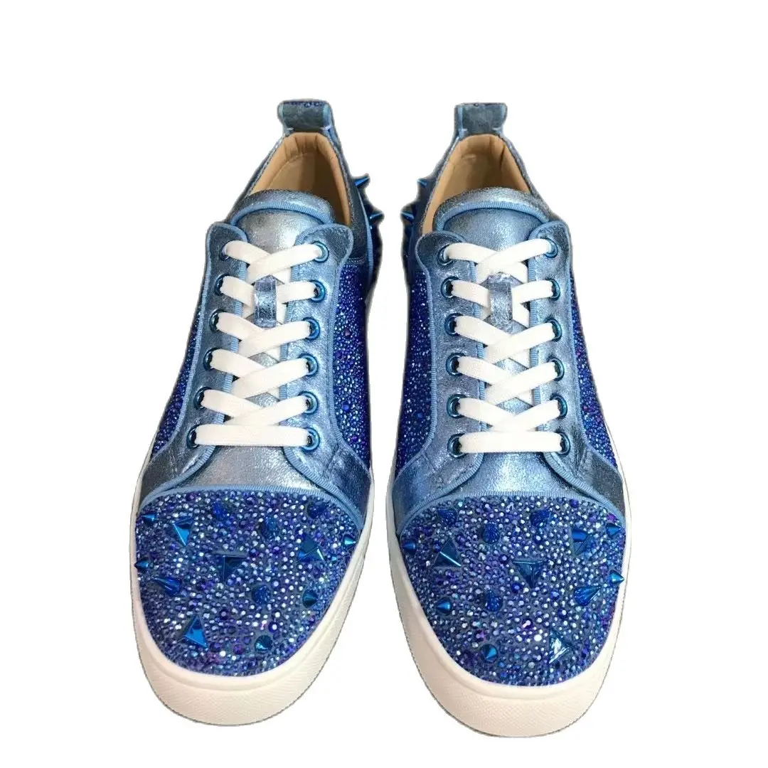 

Туфли мужские кожаные с низким вырезом, лоферы, повседневная обувь на плоской подошве, с кристаллами, с заклепками, с шипами, фиолетовые, бел...