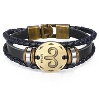 12 zodiac sign leather bracelet for men women vintage retro charm horoscope bracelet male jewelry 2021 gifts llbm136a