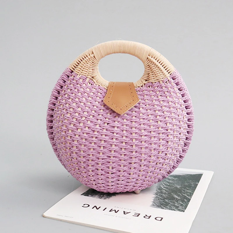 Summer Beach Color Shell Woven Women's Bag Large Capacity Straw Women Handbags Round Rattan Handmade Tote Bag For Women 2021 New
