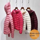 2021 Новые повседневные 90% ультра светильник пуховик белого цвета на утином пуху женские осень-зима теплое пальто Леди размера плюс куртки Женский куртка из искусственной кожи, парка с капюшоном, длинная куртка с капюшоном,