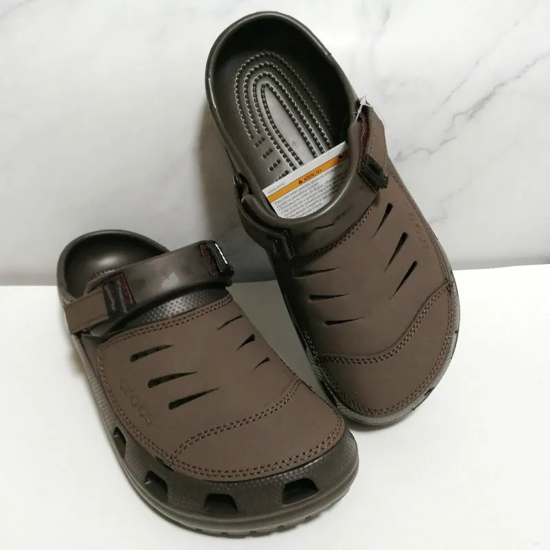 

Fashion Men's Hole Shoes Slippers Leather Beach Shoes Buckle Large Size Tourist Men's Sandals Antiskid Breathable Light