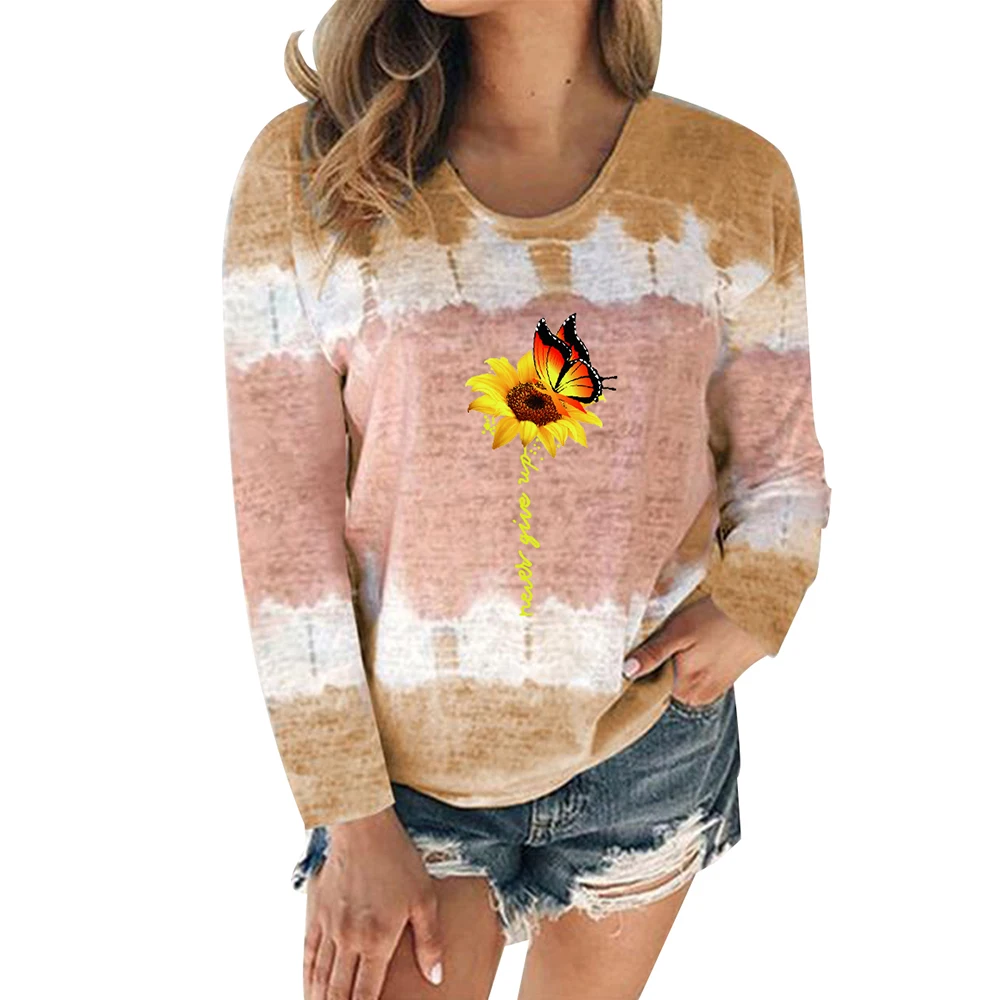 

Loose Long Sleeve T Shirt Women Women Autumn Clothes O-neck Long Sleeve Patchwork Striped Print Casual Tee Top Female