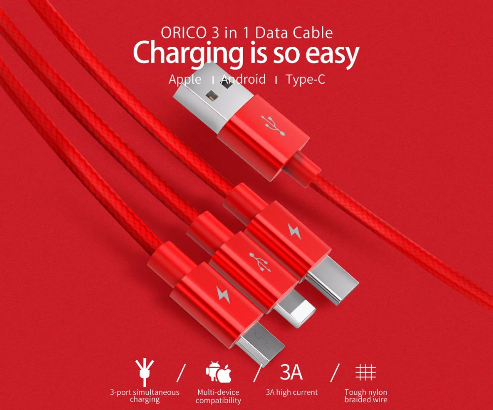 ORICO USB кабель для iPhone 7 6 6 S 5 5S зарядное устройство освещение Тип C Micro USB кабель 3 в 1 кабель для мобильного телефона